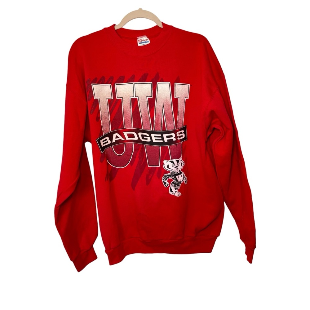 Vintage University of WISCONSIN Badgers 90s Big Print Logo Sweatshirt XL - Picture 2 of 6